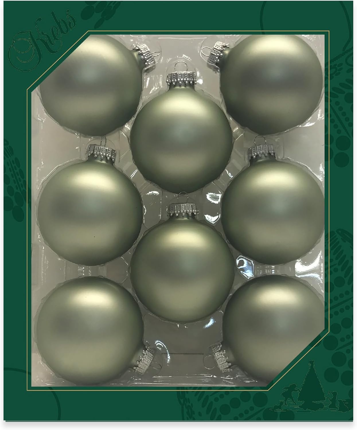 Christmas By Krebs 2 5/8 Glass Balls - Silver Caps - Sage Green Velvet - 8 Pack
