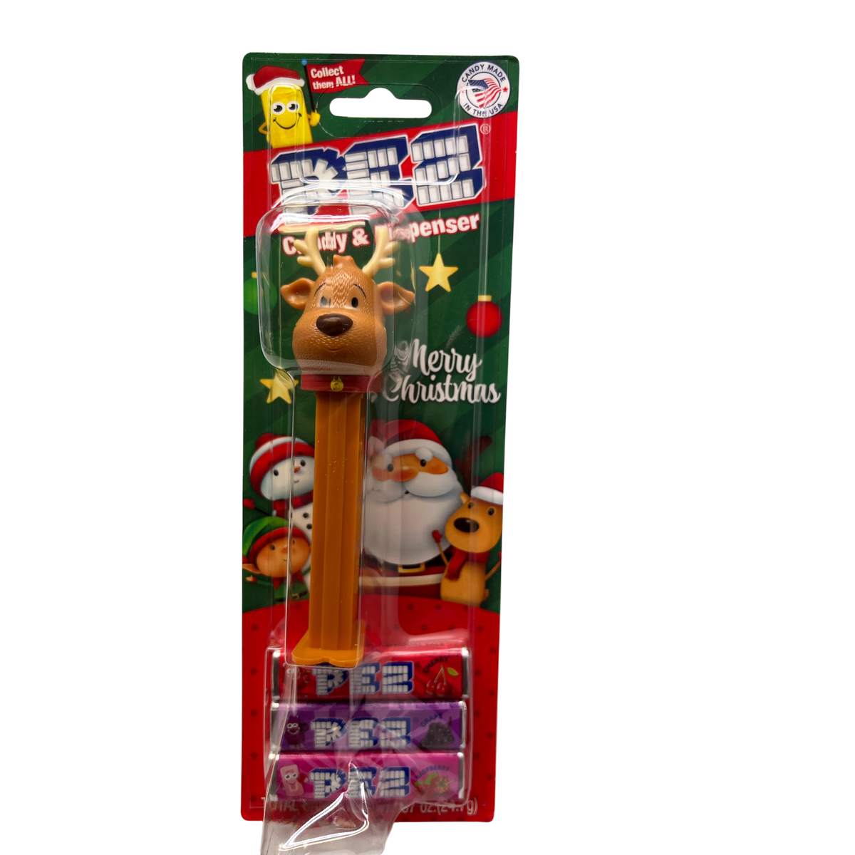 Christmas Pez Dispenser with 3 Rolls of Candy - Reindeer