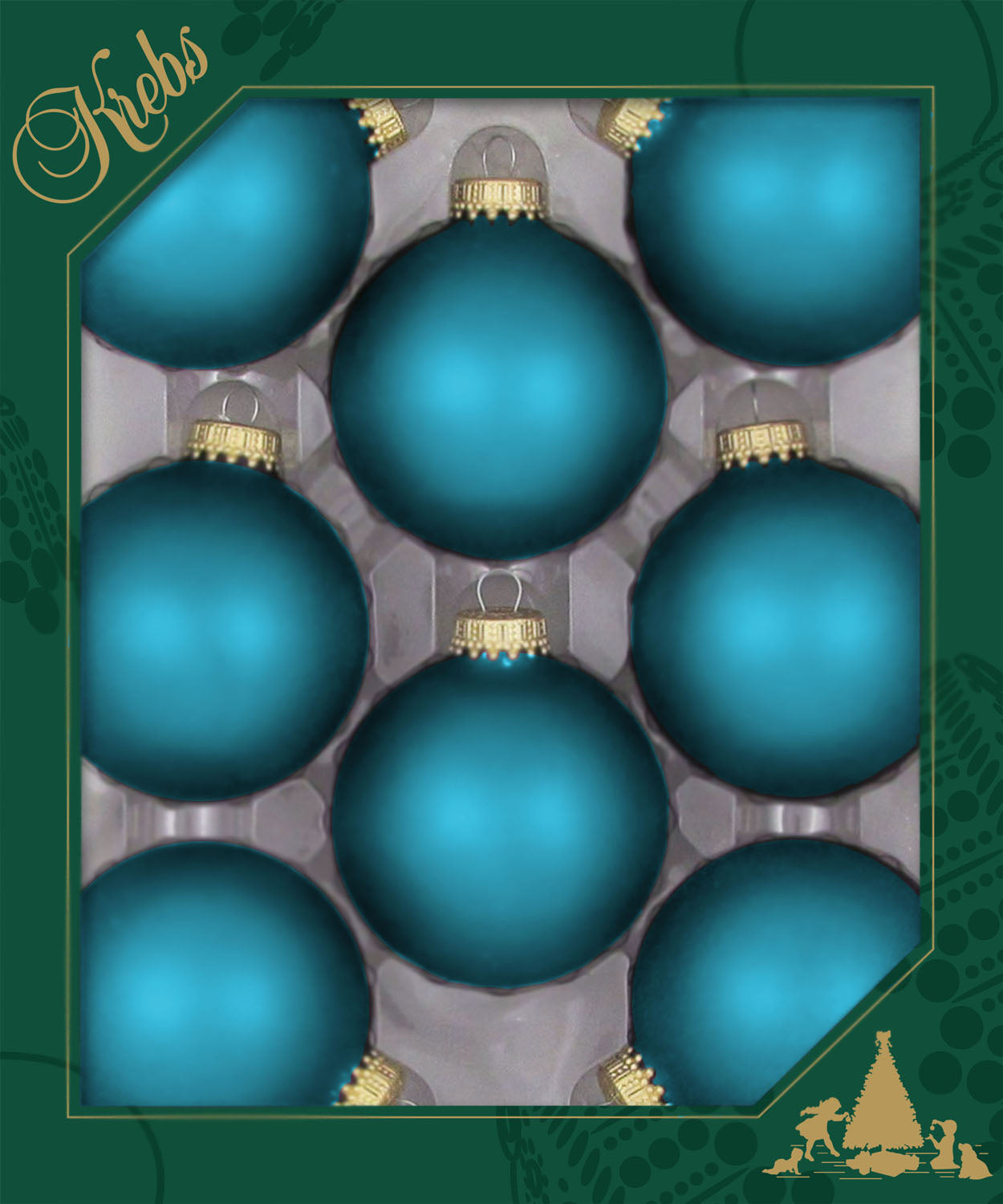Christmas by Krebs 2-5/8" Balls - Gold Caps - Turquoise Bliss 8 Pack