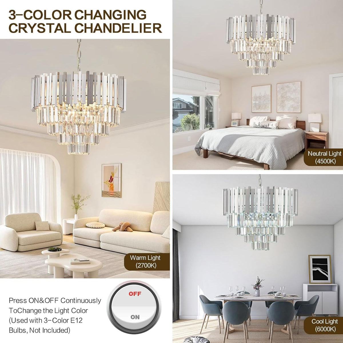 Chrome Crystal Chandelier 20 Inch 5 Tier 8 Light Pendant