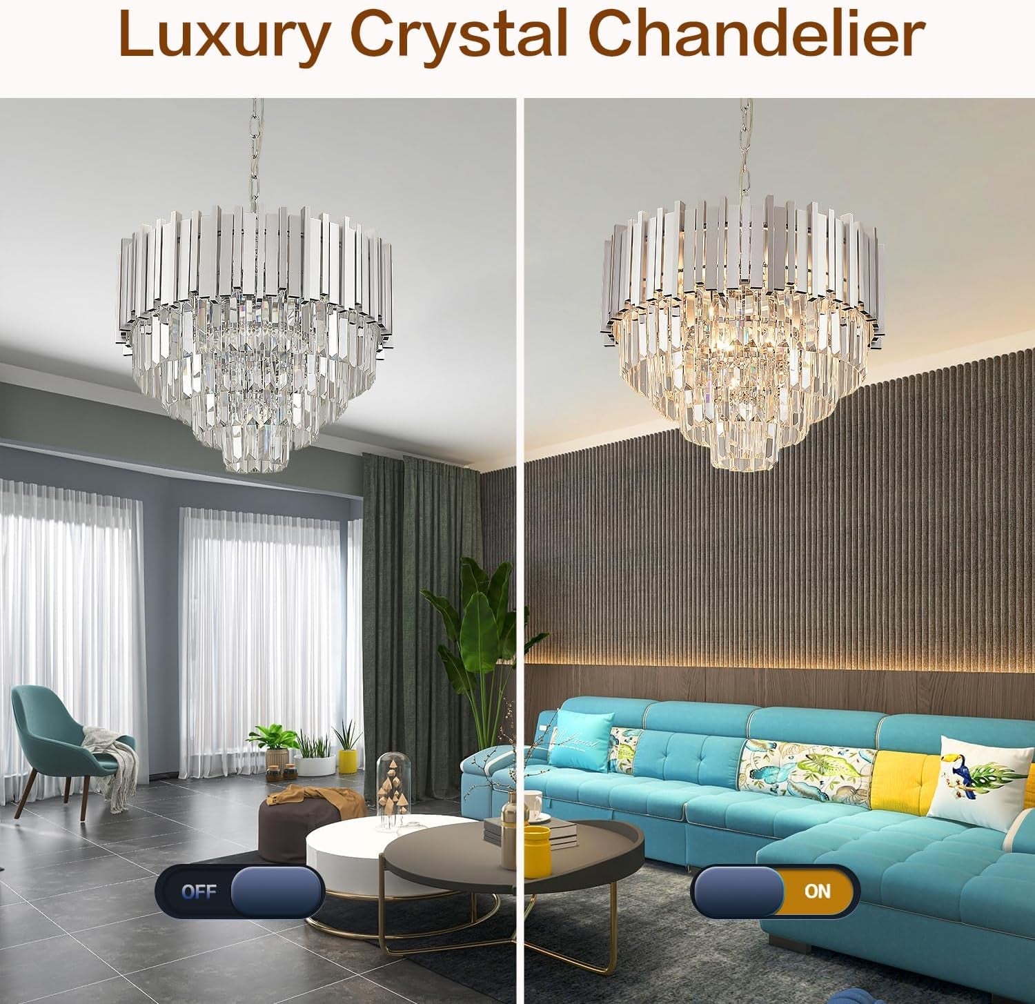 Chrome Crystal Chandelier 20 Inch 5 Tier 8 Light Pendant