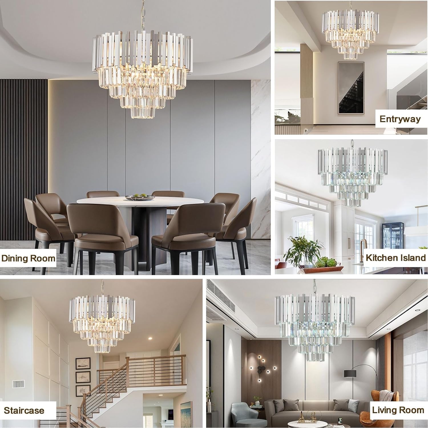Chrome Crystal Chandelier 20 Inch 5 Tier 8 Light Pendant
