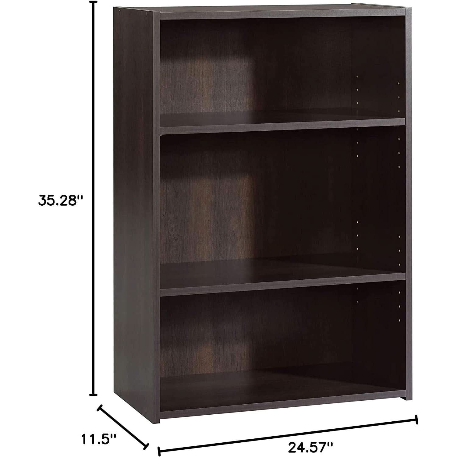 Cinnamon Cherry 3 Shelf Bookcase Engineered Wood 35in Tall