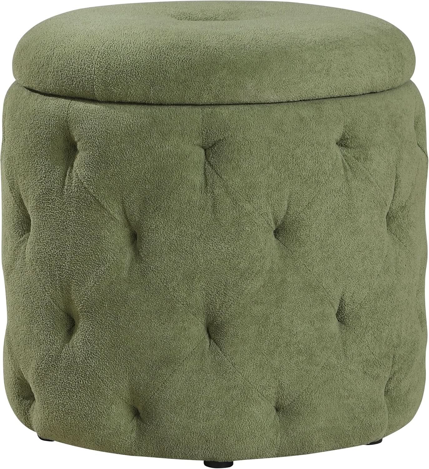 Circular Moss Green Storage Ottoman Diamond Tufted