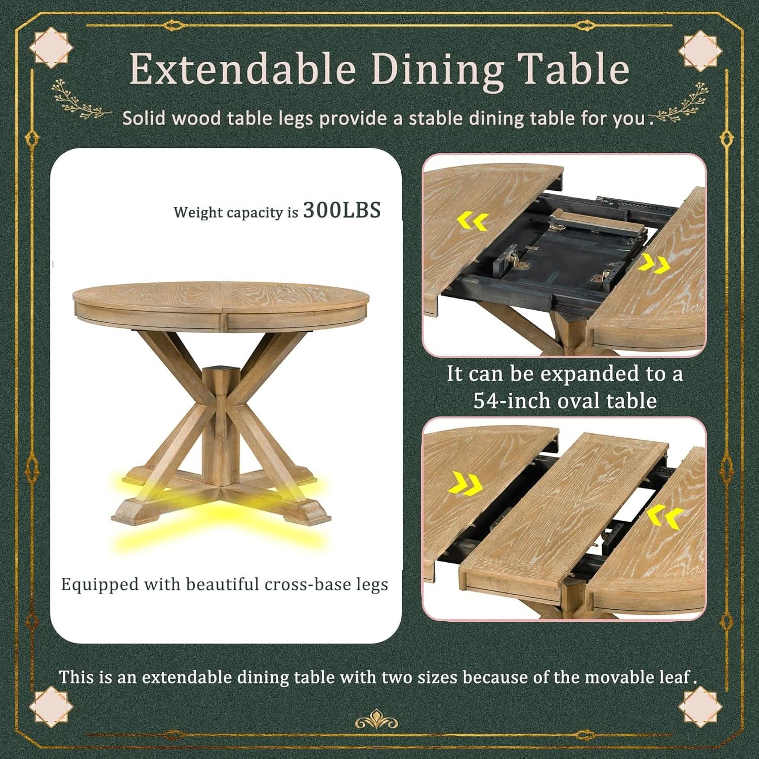 Circular Solid Wood DiningTable Set Four Extendable