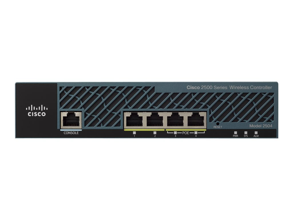Cisco 2504 Wireless Controller - Network management device - 4 ports - 10 access points - GigE - 1U - with 5 x Cisco