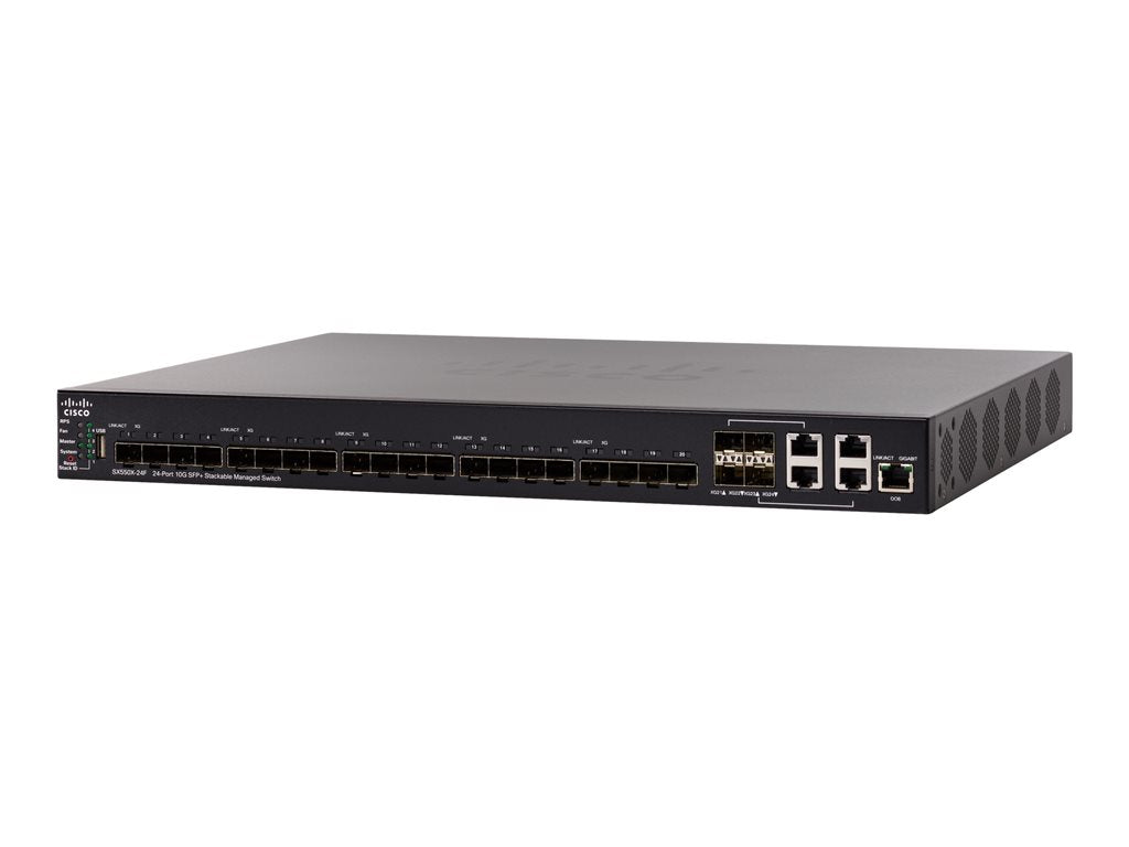 Cisco 550X Series SX550X-24F - Switch - L3 - managed - 24 x 10 Gigabit SFP+ + 4 x combo 10 Gigabit SFP+ - desktop,