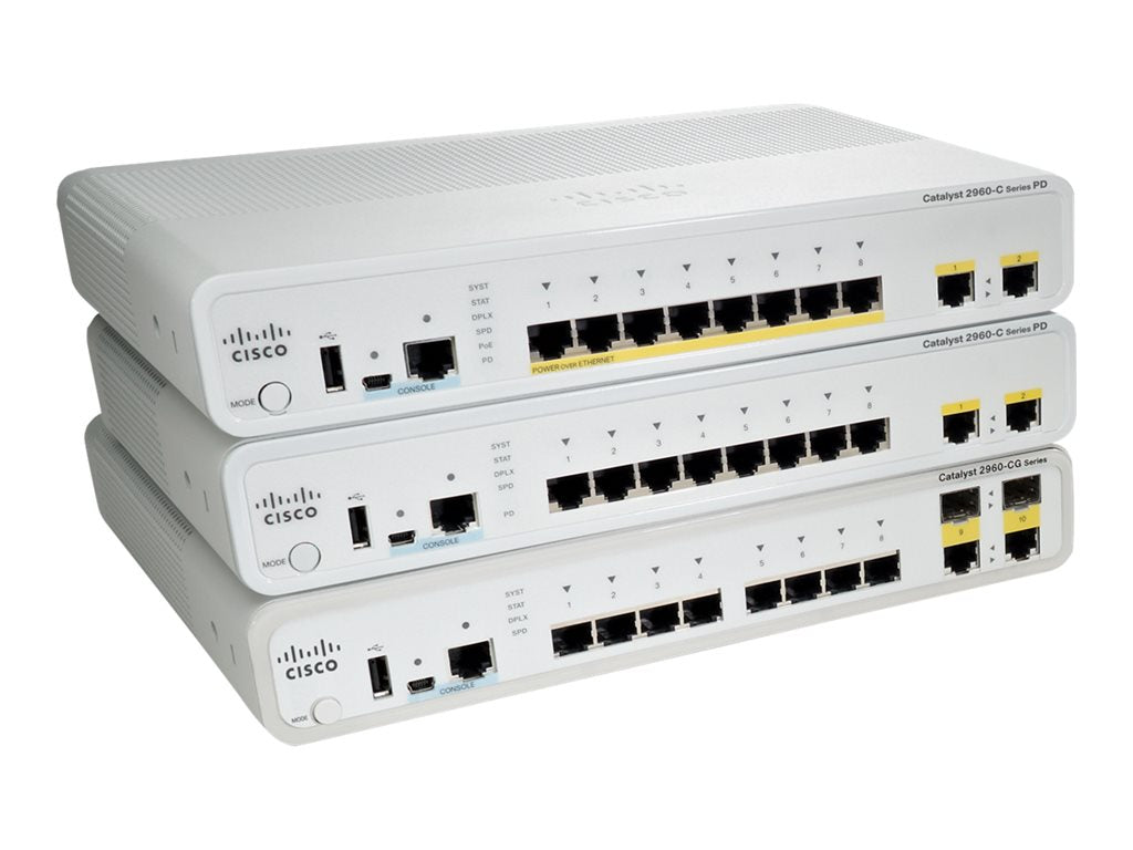 Cisco Catalyst Compact 2960CPD-8TT-L - Switch - managed - 8 x 10/100 + 2 x 10/100/1000 - desktop - refurbished
