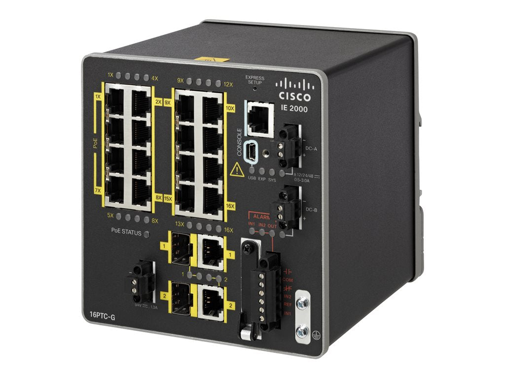Cisco Industrial Ethernet 2000 Series - Switch - managed - 16 x 10/100 (PoE+) + 2 x combo Gigabit SFP - DIN rail mountable - IE-200016PTCGNX-RF