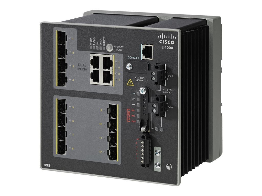 Cisco Industrial Ethernet 4000 Series - Switch - managed - 8 x Gigabit SFP + 4 x combo Gigabit SFP - DIN rail mountable