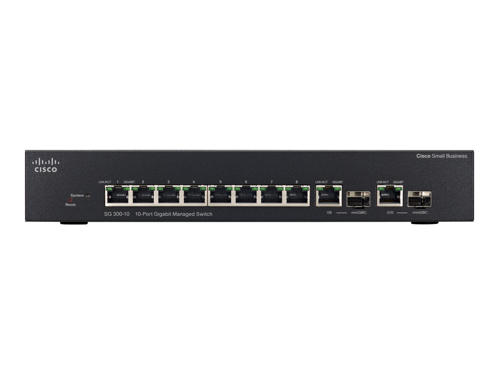 Cisco Small Business SG300-10 - Switch - L3 - managed - 8 x 10/100/1000 + 2 x combo Gigabit SFP - rack-mountable -
