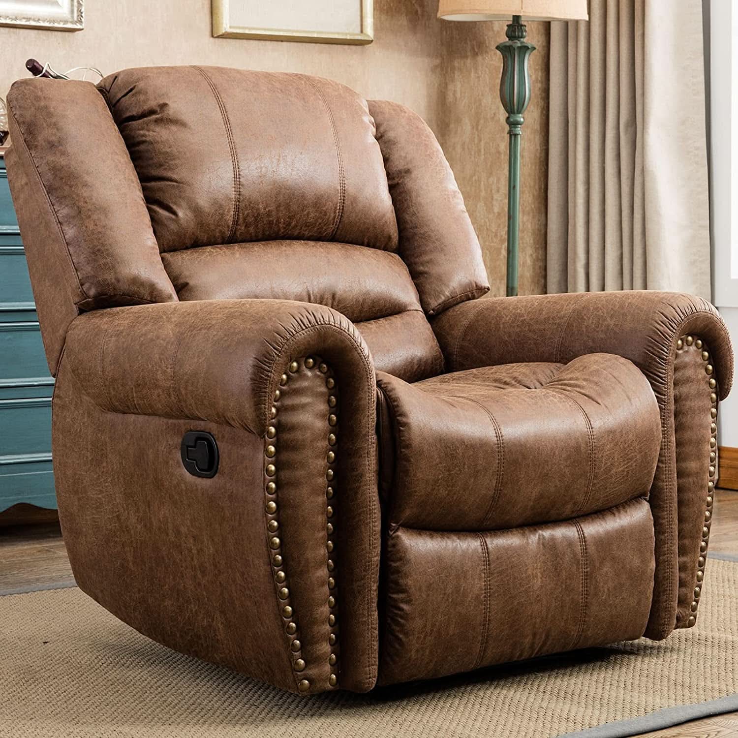 Classic Leather Arm Recliner Chair With Wooden Frame