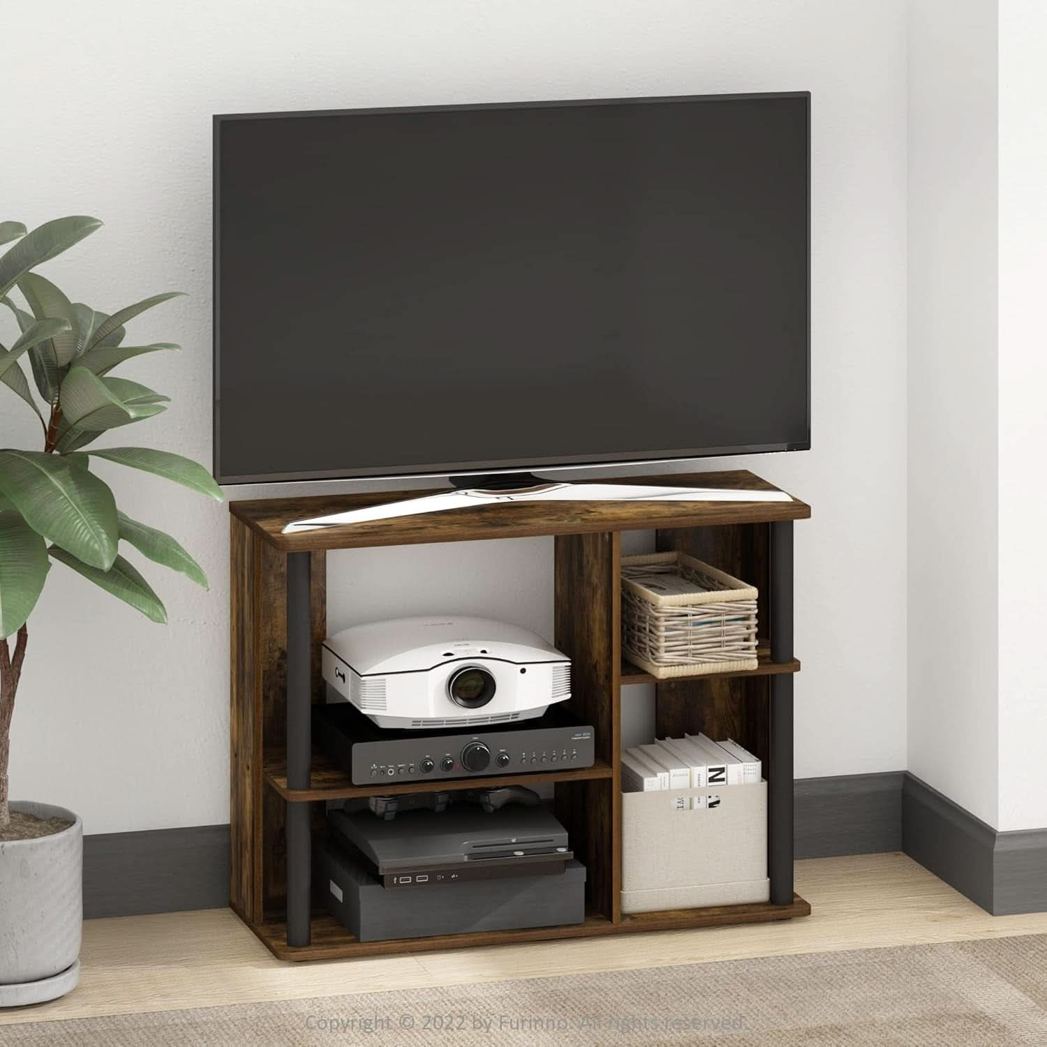 Classic TV Stand For 40 Inch TVs Amber Pine Black Storage