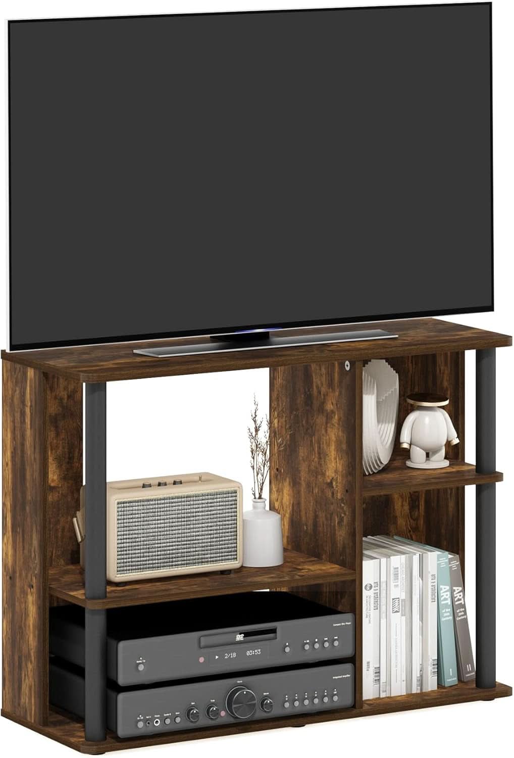 Classic TV Stand For 40 Inch TVs Amber Pine Black Storage