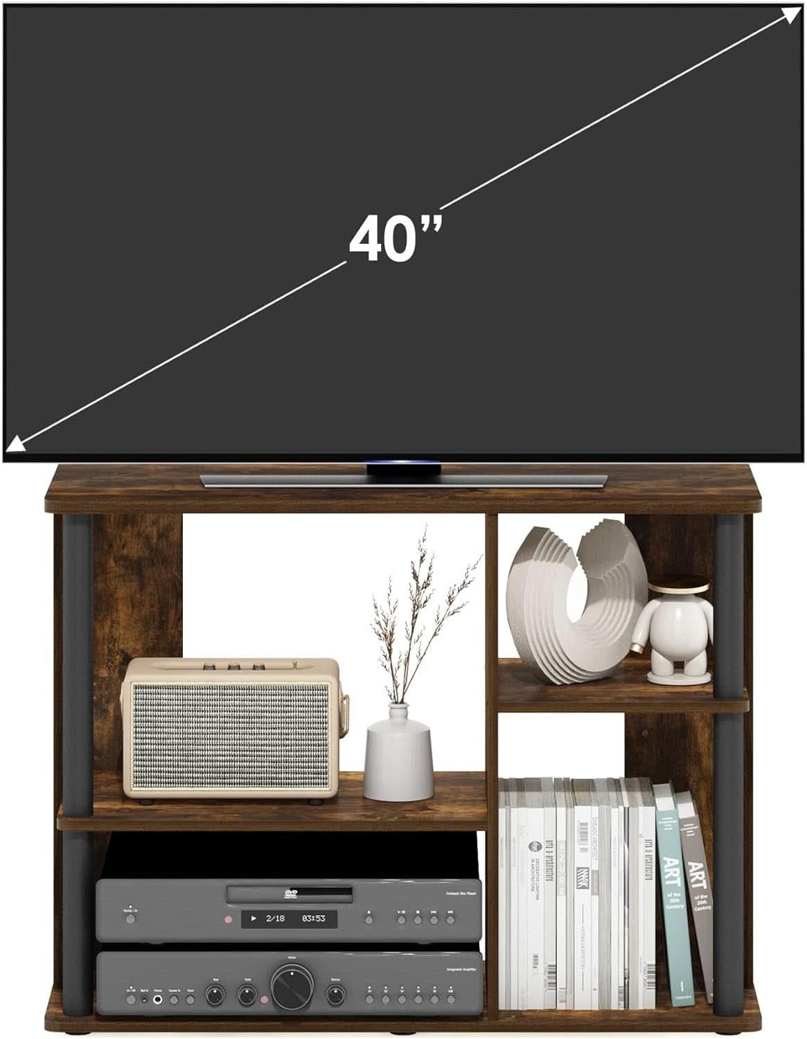 Classic TV Stand For 40 Inch TVs Amber Pine Black Storage