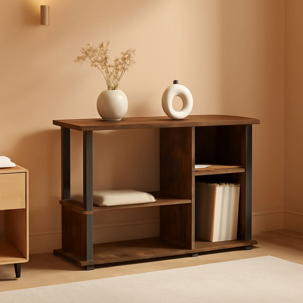 Classic TV Stand For 40 Inch TVs Amber Pine Black Storage