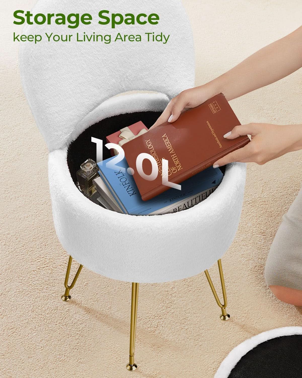 Classic Vanity Stool White 15InchesX15Inches Ottoman
