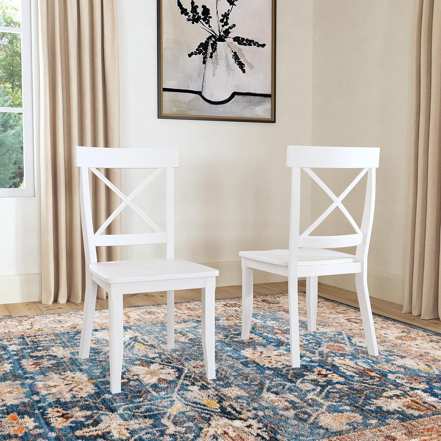 Classic White Dining Chairs Solid Hardwood 18Inch Seat