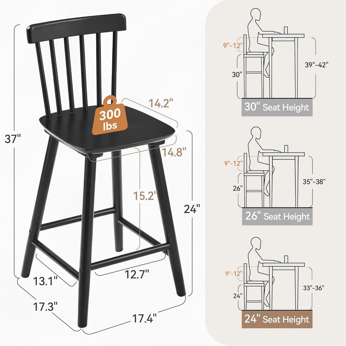 Classic Wooden Bar Stools Set of Four for Kitchen