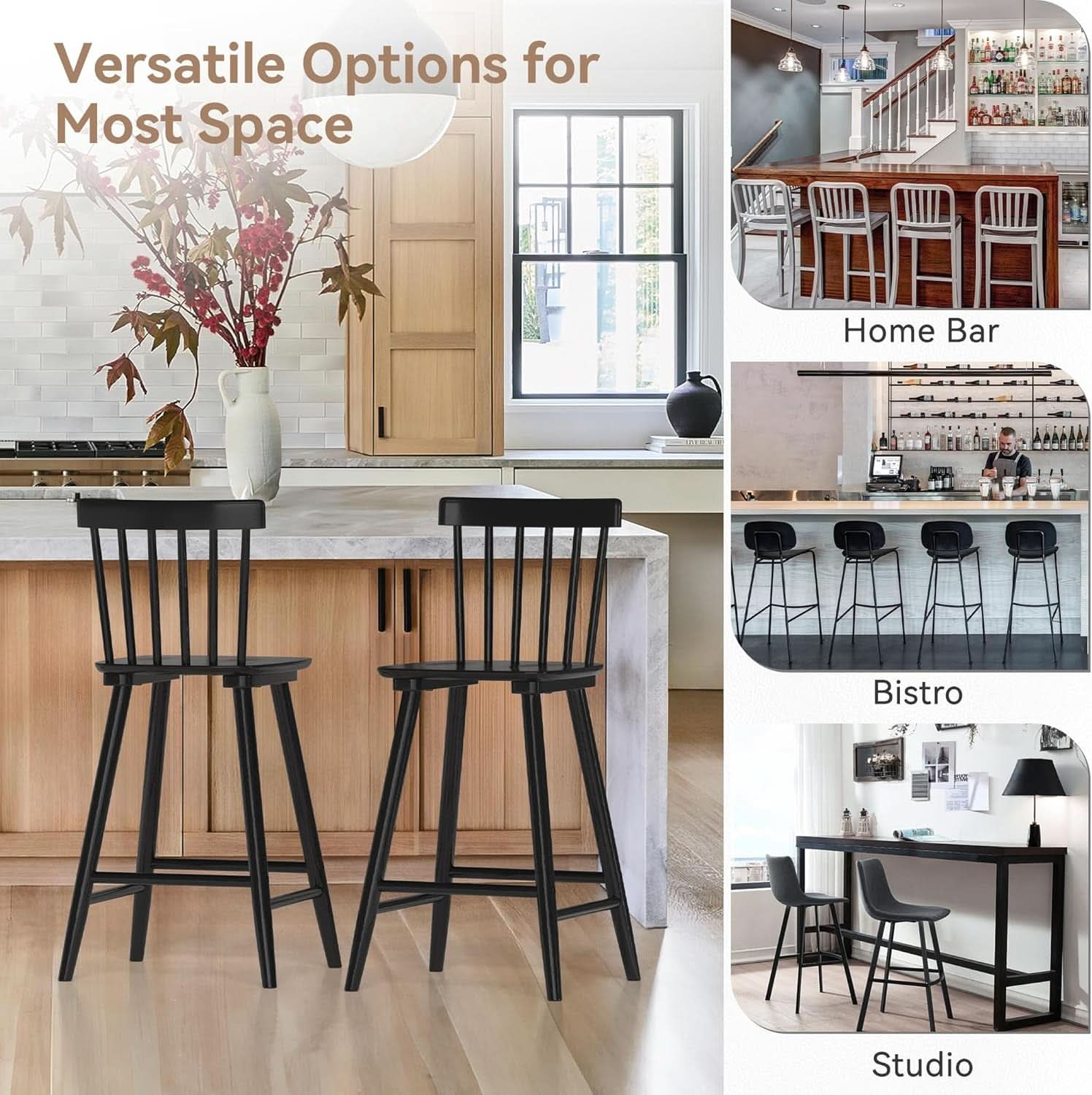 Classic Wooden Bar Stools Set of Four for Kitchen
