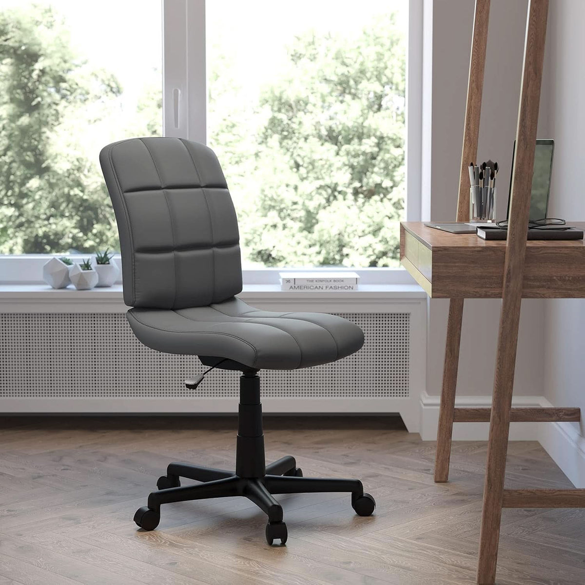 Clayton Mid Back Swivel Task Chair Gray Vinyl Upholstery