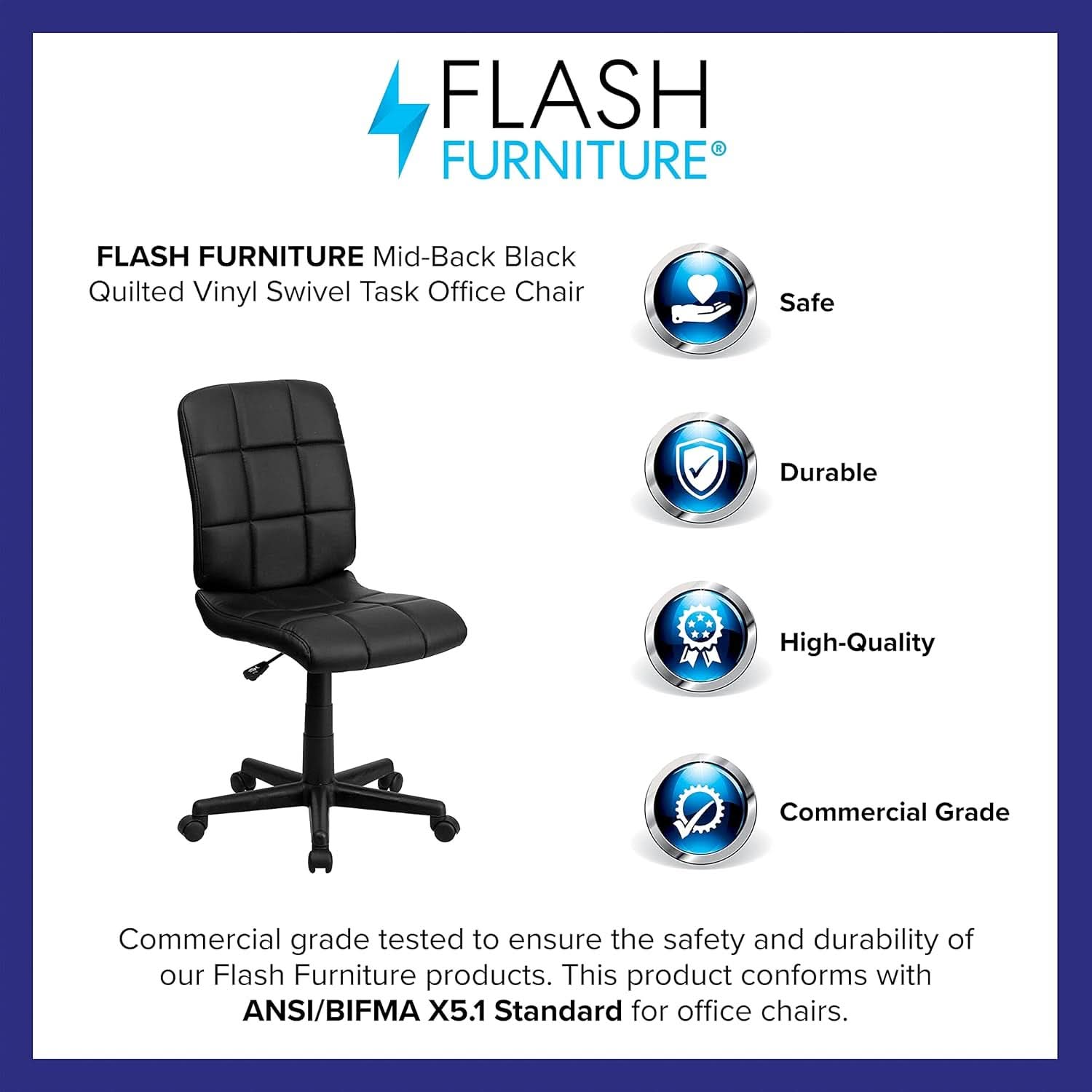 Clayton Mid Back Tufted Vinyl Office Chair Black Swivel