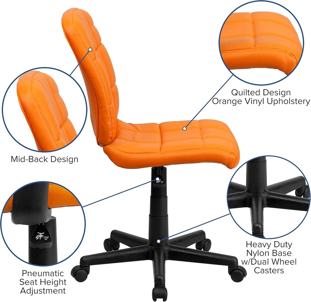 Clayton Orange Quilted Vinyl Office Swivel Task Chair