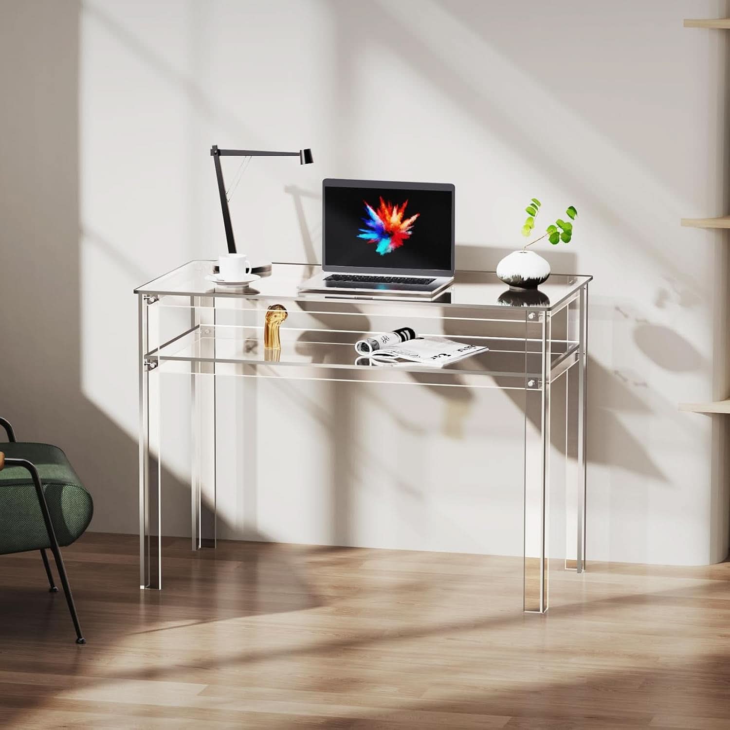 Clear Acrylic Desk with Open Storage for Home Office