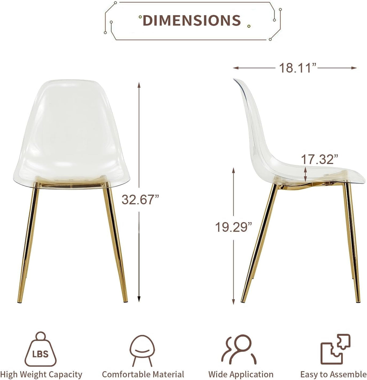 Clear Acrylic Dining Chairs Set Of 4 With Gold Metal Legs