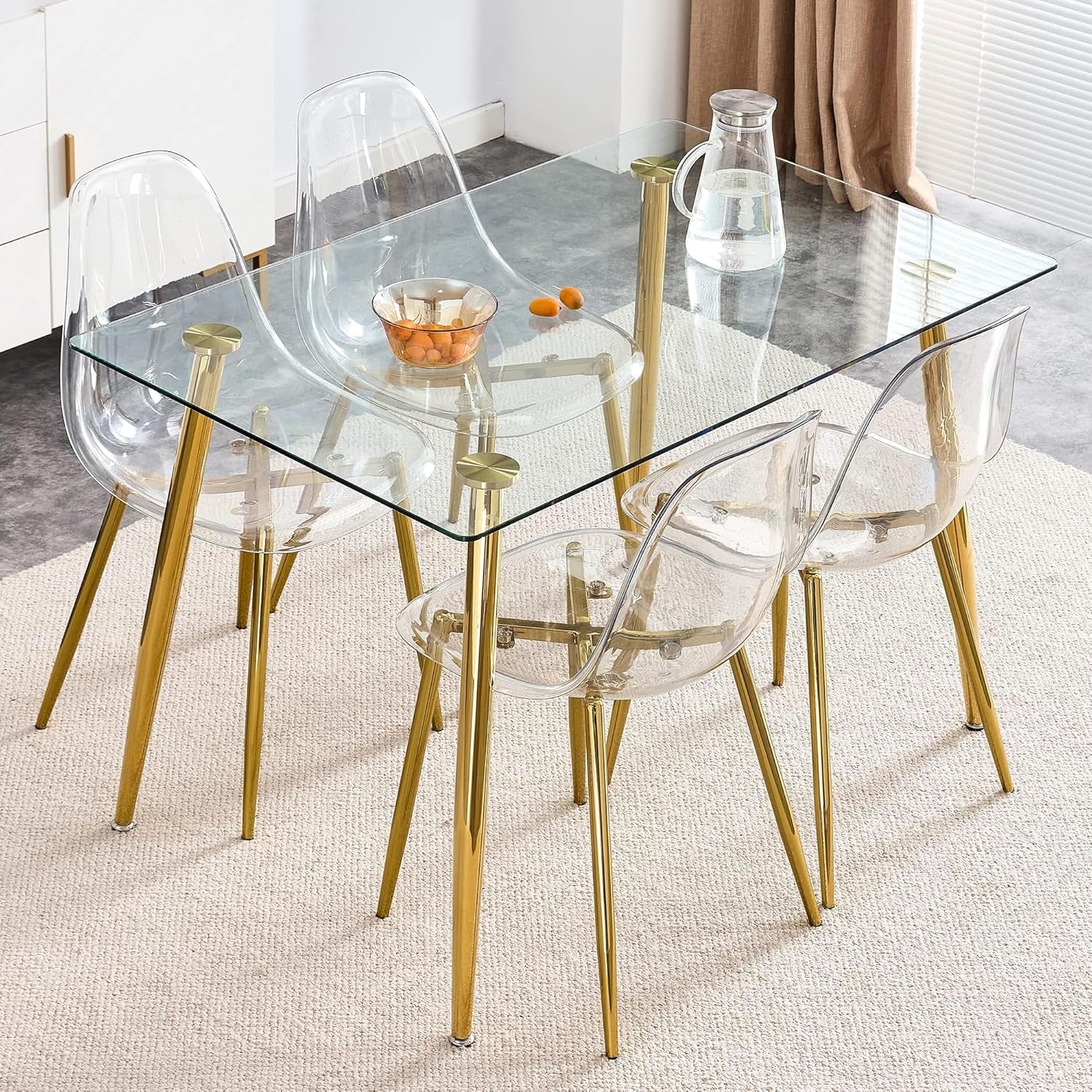 Clear Acrylic Dining Chairs Set Of 4 With Gold Metal Legs