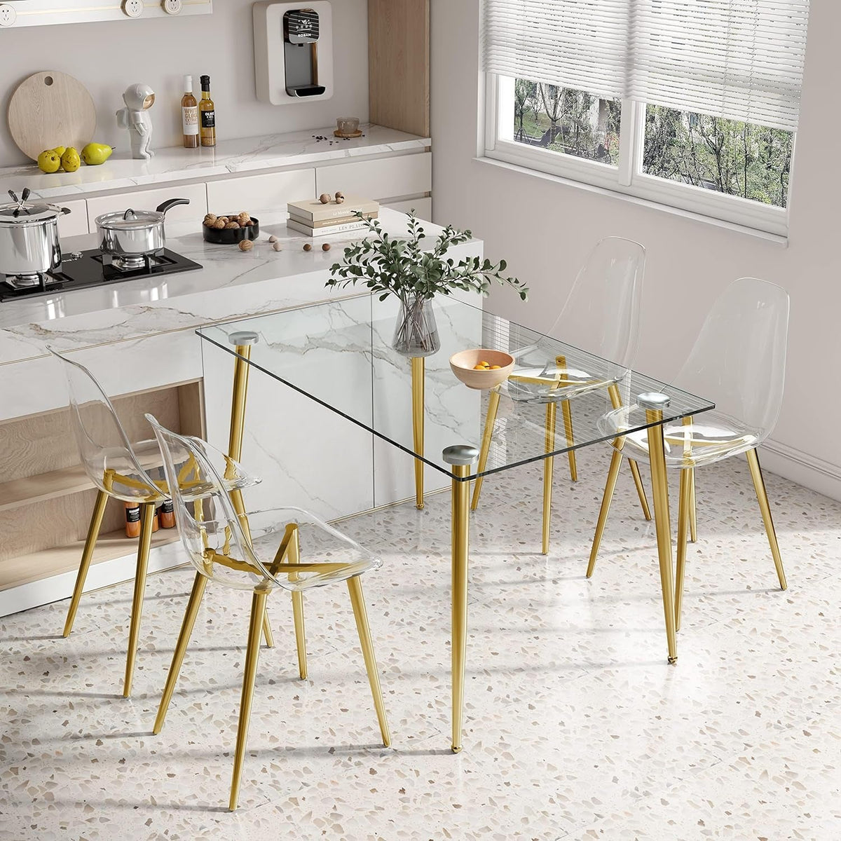Clear Acrylic Dining Chairs Set Of 4 With Gold Metal Legs