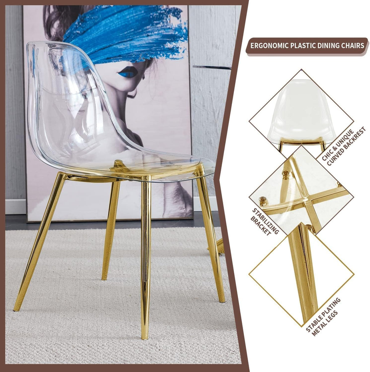Clear Acrylic Dining Chairs Set Of 4 With Gold Metal Legs