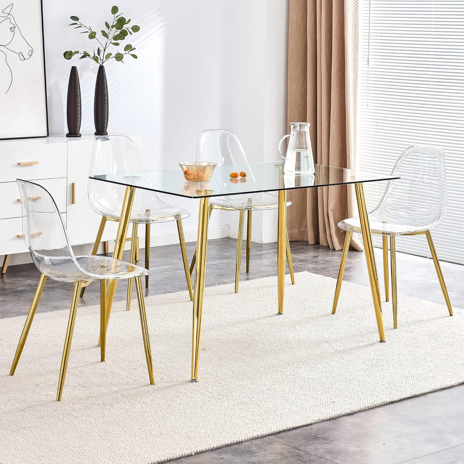 Clear Acrylic Dining Chairs Set Of 4 With Gold Metal Legs