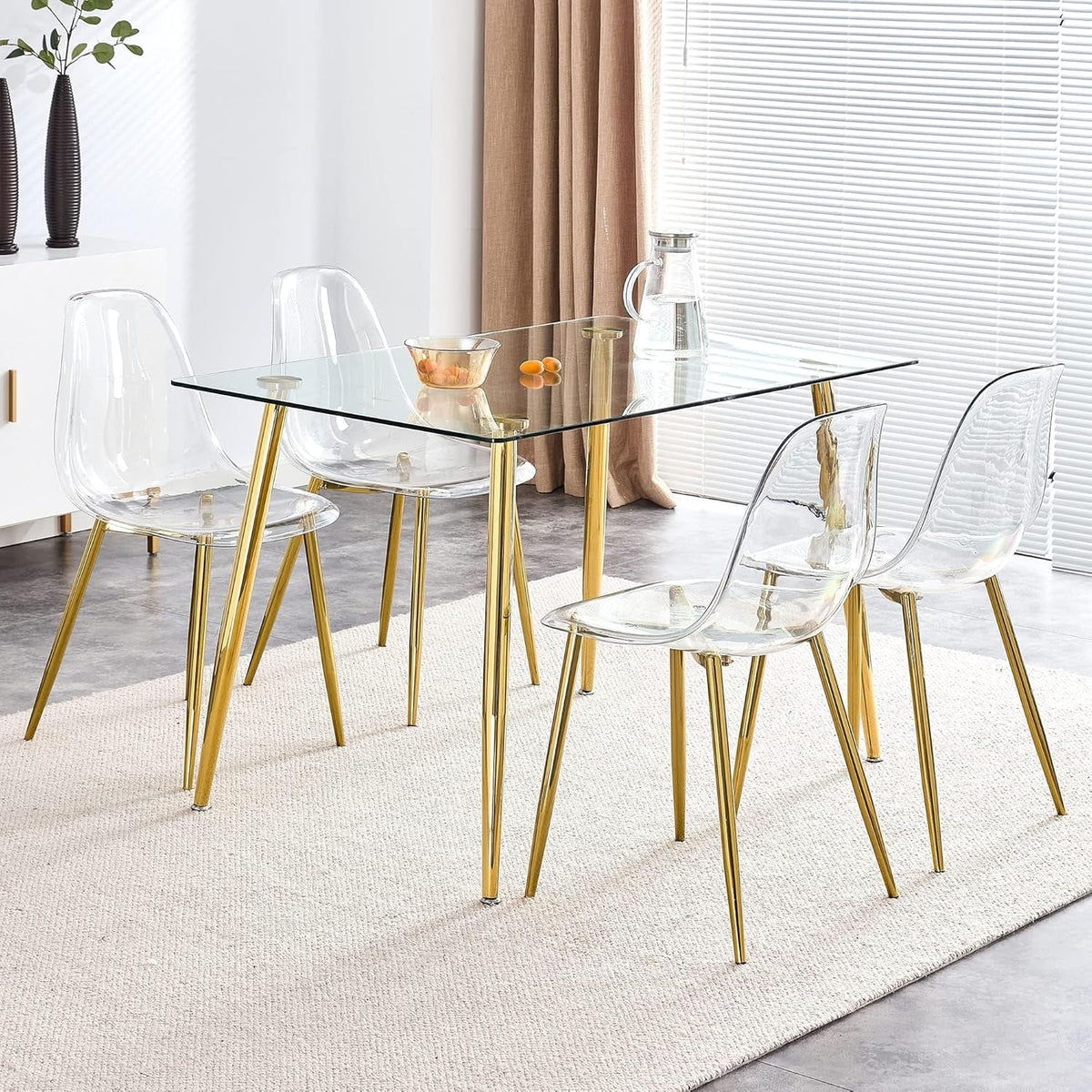 Clear Acrylic Dining Chairs Set Of 4 With Gold Metal Legs