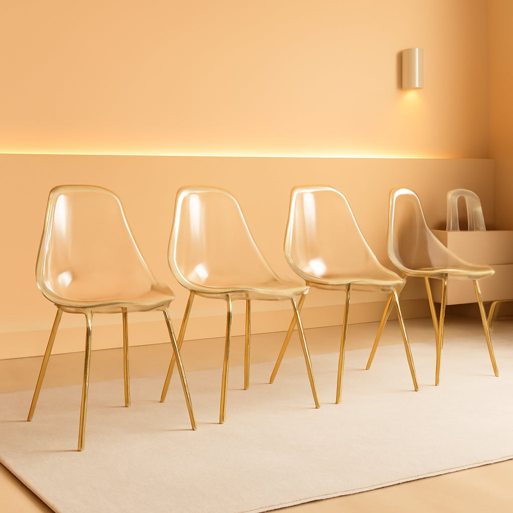 Clear Acrylic Dining Chairs Set Of 4 With Gold Metal Legs