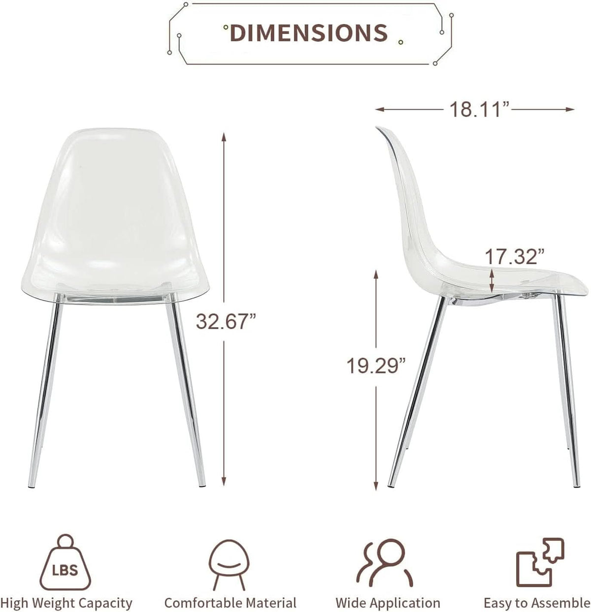 Clear Acrylic Dining Chairs Set Of 4 With Metal Legs