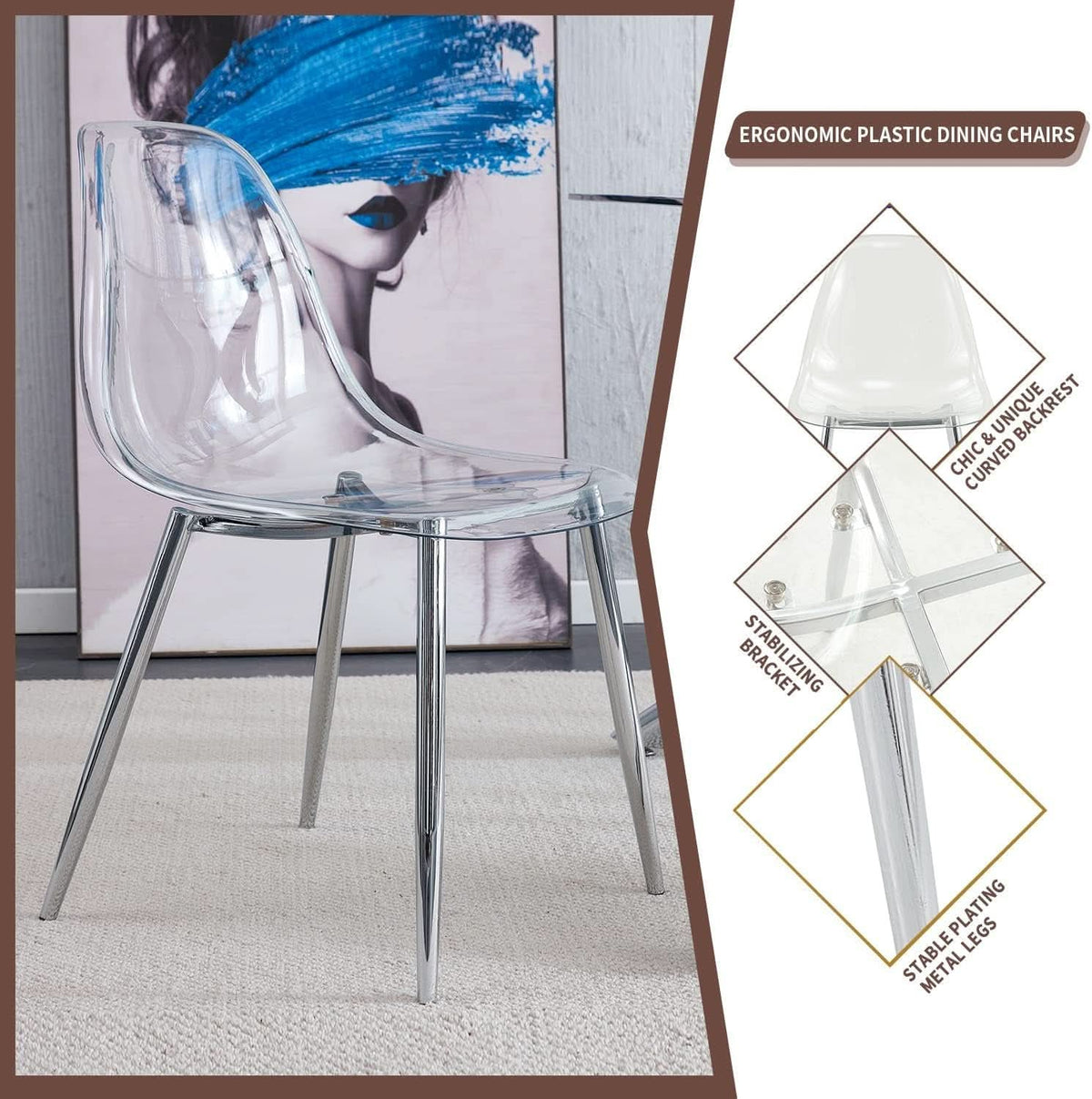 Clear Acrylic Dining Chairs Set Of 4 With Metal Legs
