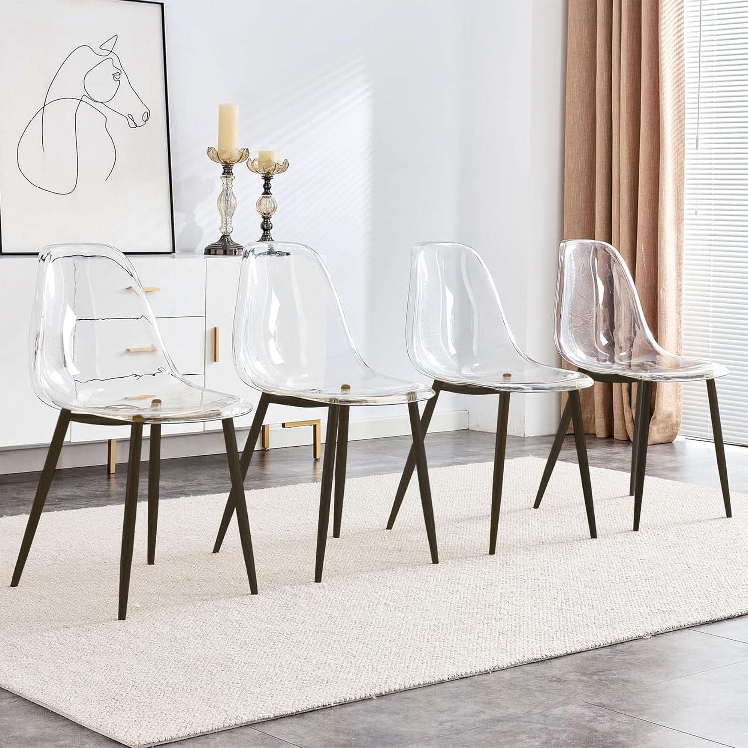 Clear Acrylic Dining Chairs Set of 4 With Black Legs