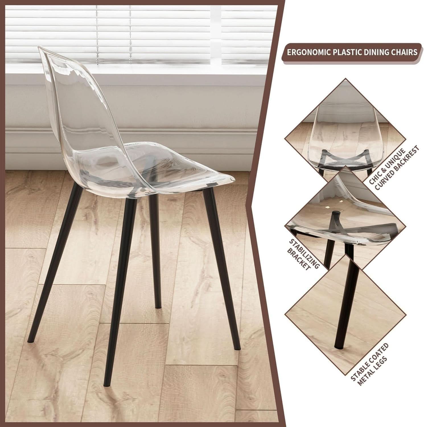 Clear Acrylic Dining Chairs Set of 4 With Black Legs