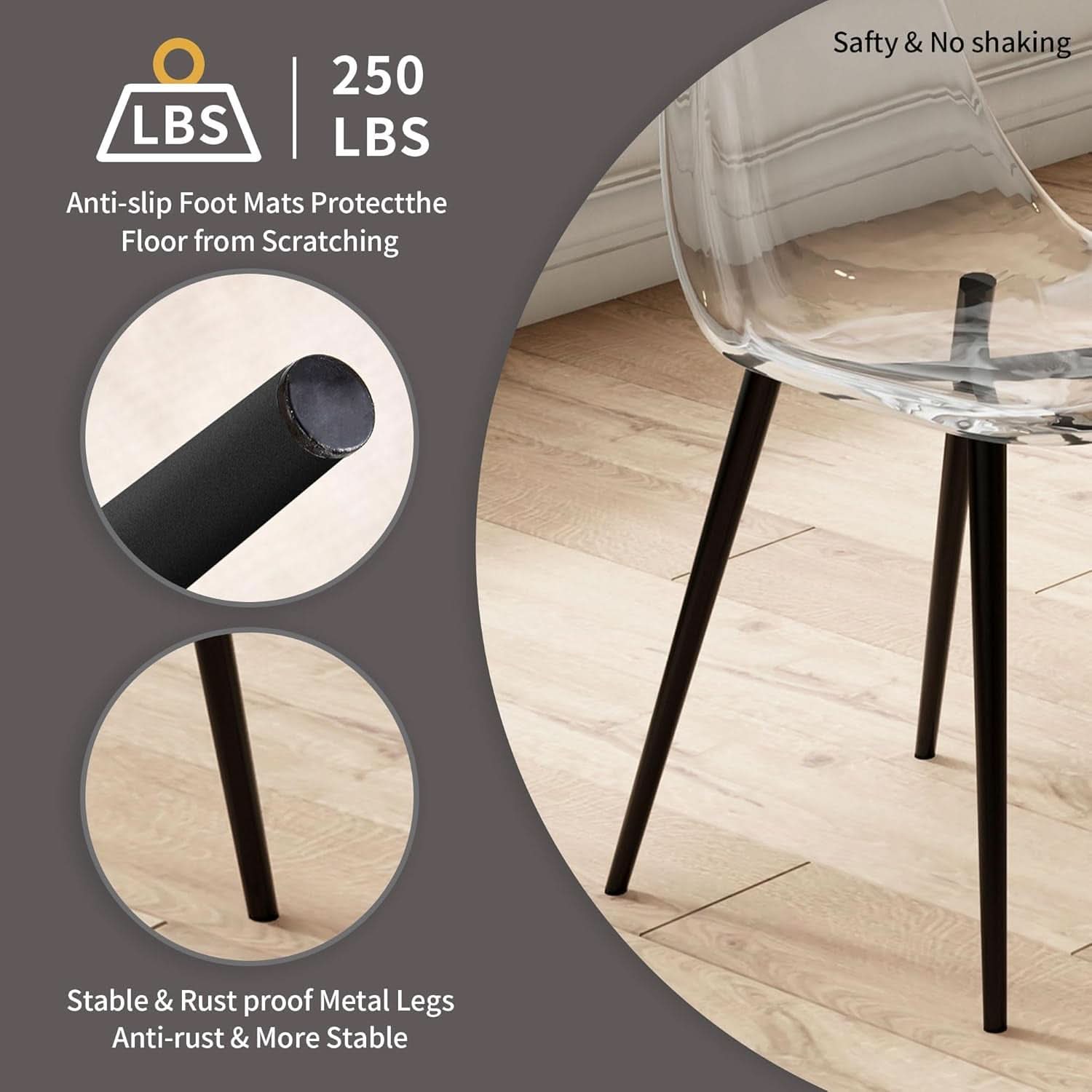 Clear Acrylic Dining Chairs Set of 4 With Black Legs