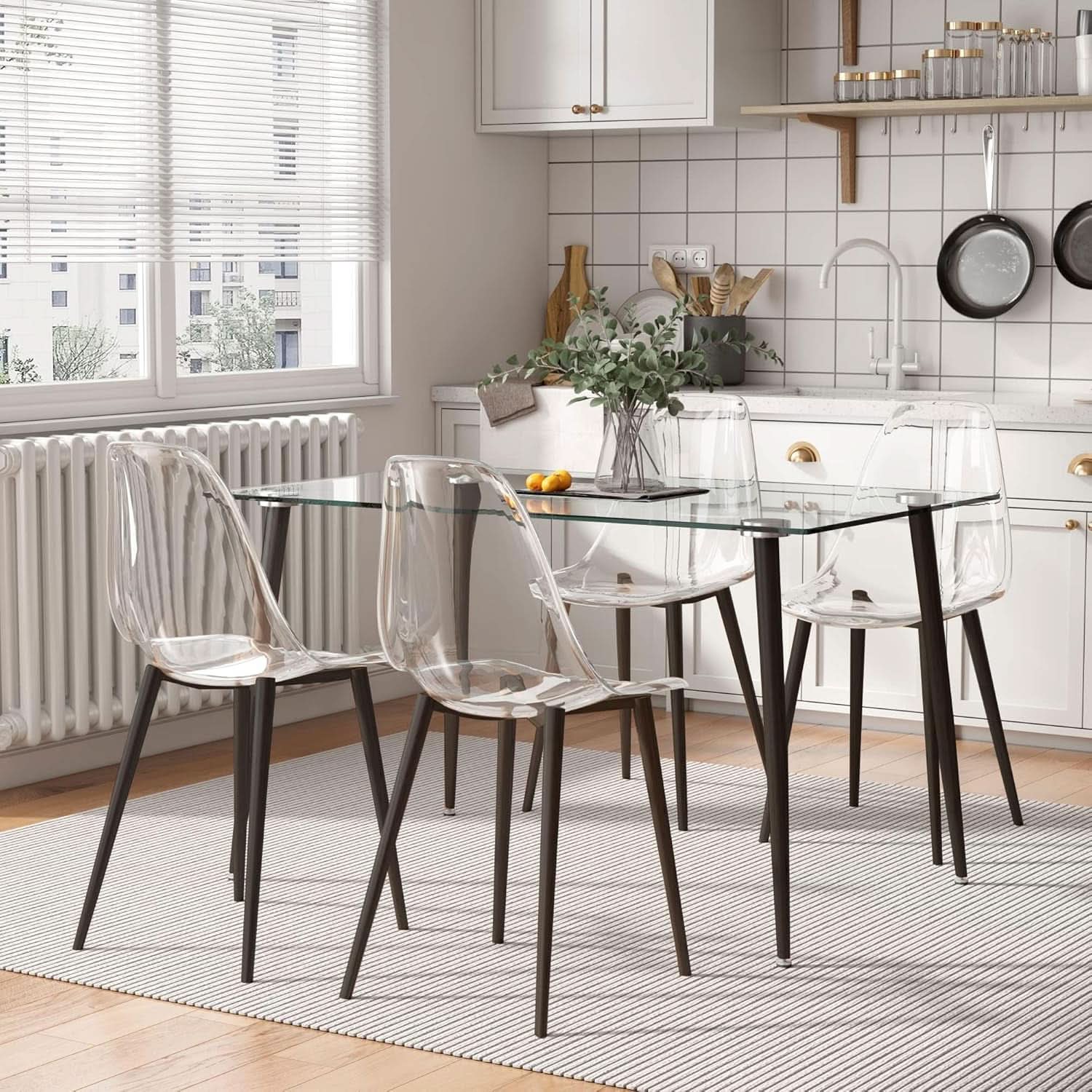 Clear Acrylic Dining Chairs Set of 4 With Black Legs