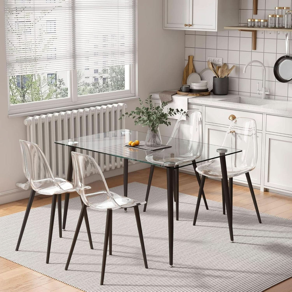 Clear Acrylic Dining Chairs Set of 4 With Black Legs