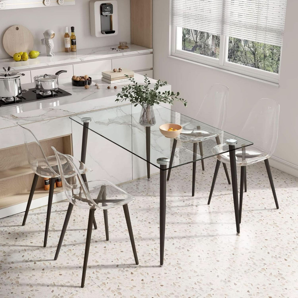 Clear Acrylic Dining Chairs Set of 4 With Black Legs