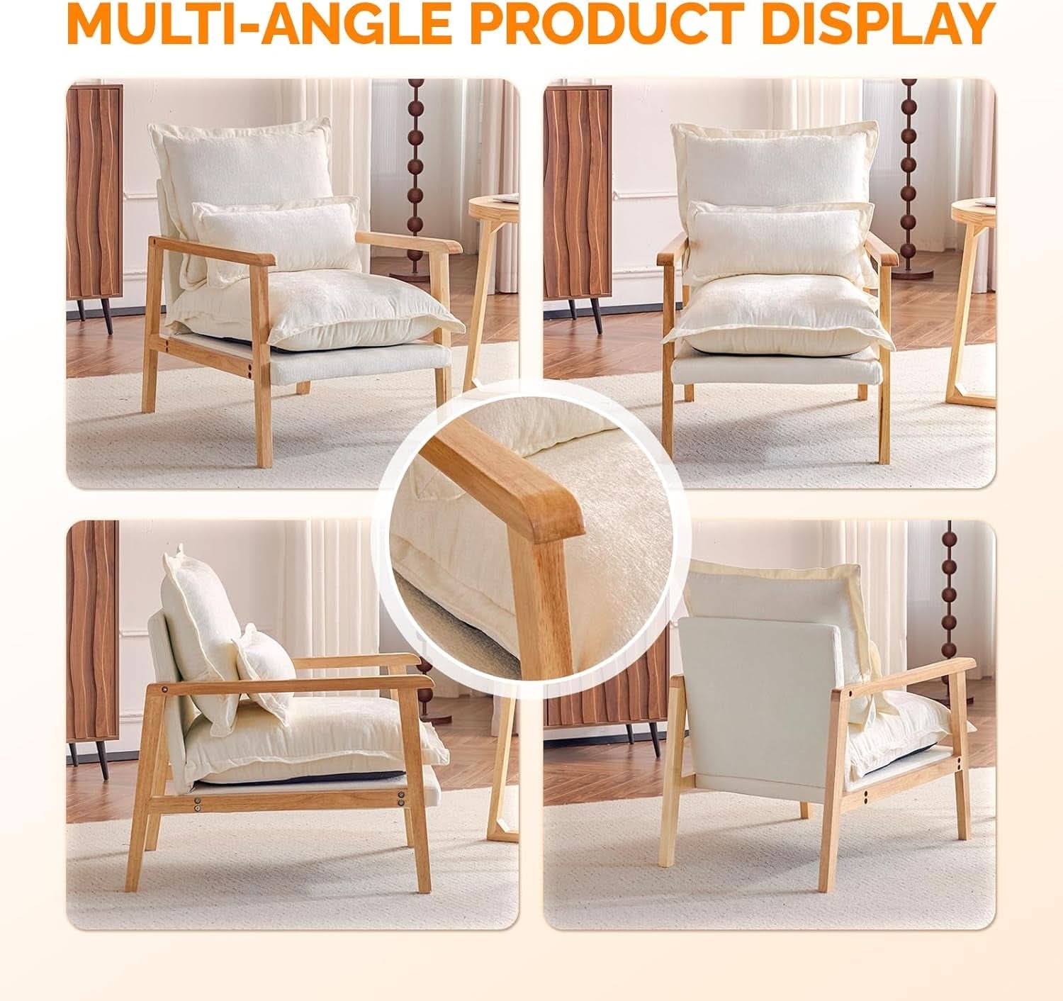 Cloud Accent Armchairs Beige Chenille With Lumbar Pillow