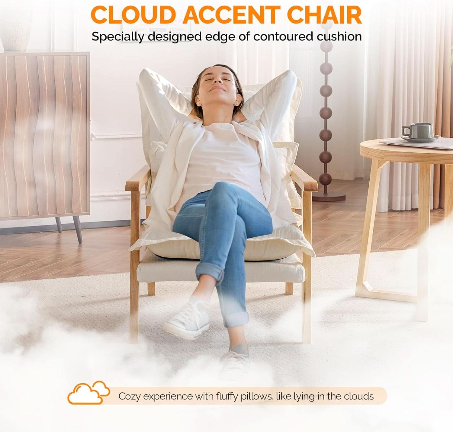 Cloud Accent Armchairs Beige Chenille With Lumbar Pillow