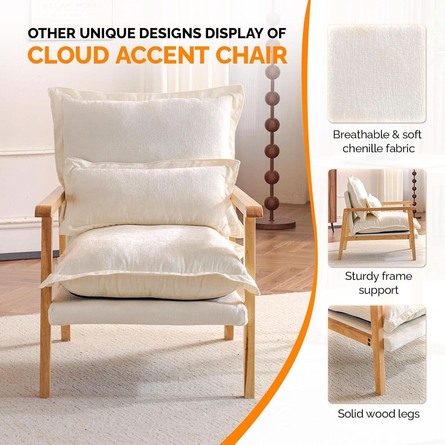 Cloud Accent Armchairs Beige Chenille With Lumbar Pillow