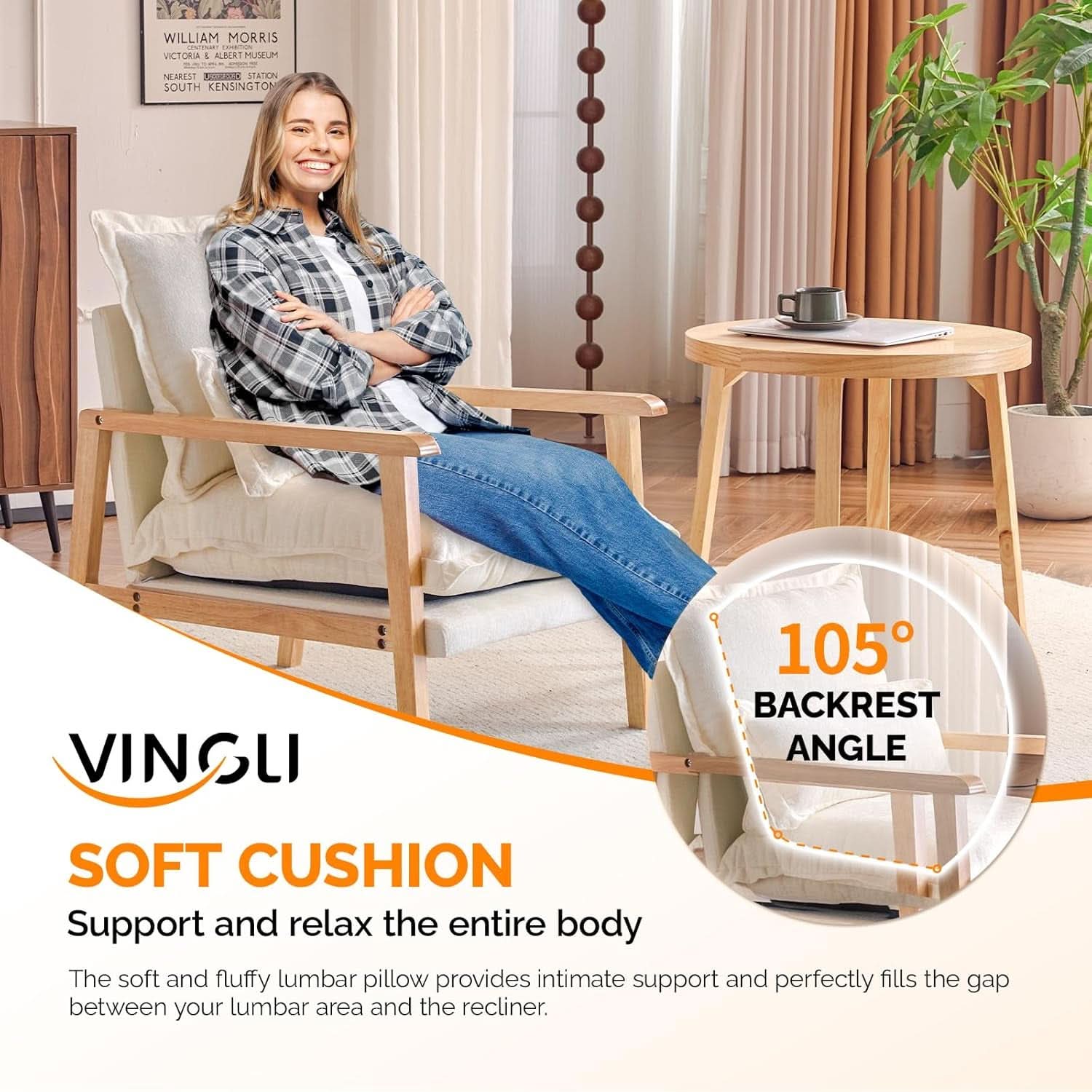 Cloud Accent Armchairs Beige Chenille With Lumbar Pillow