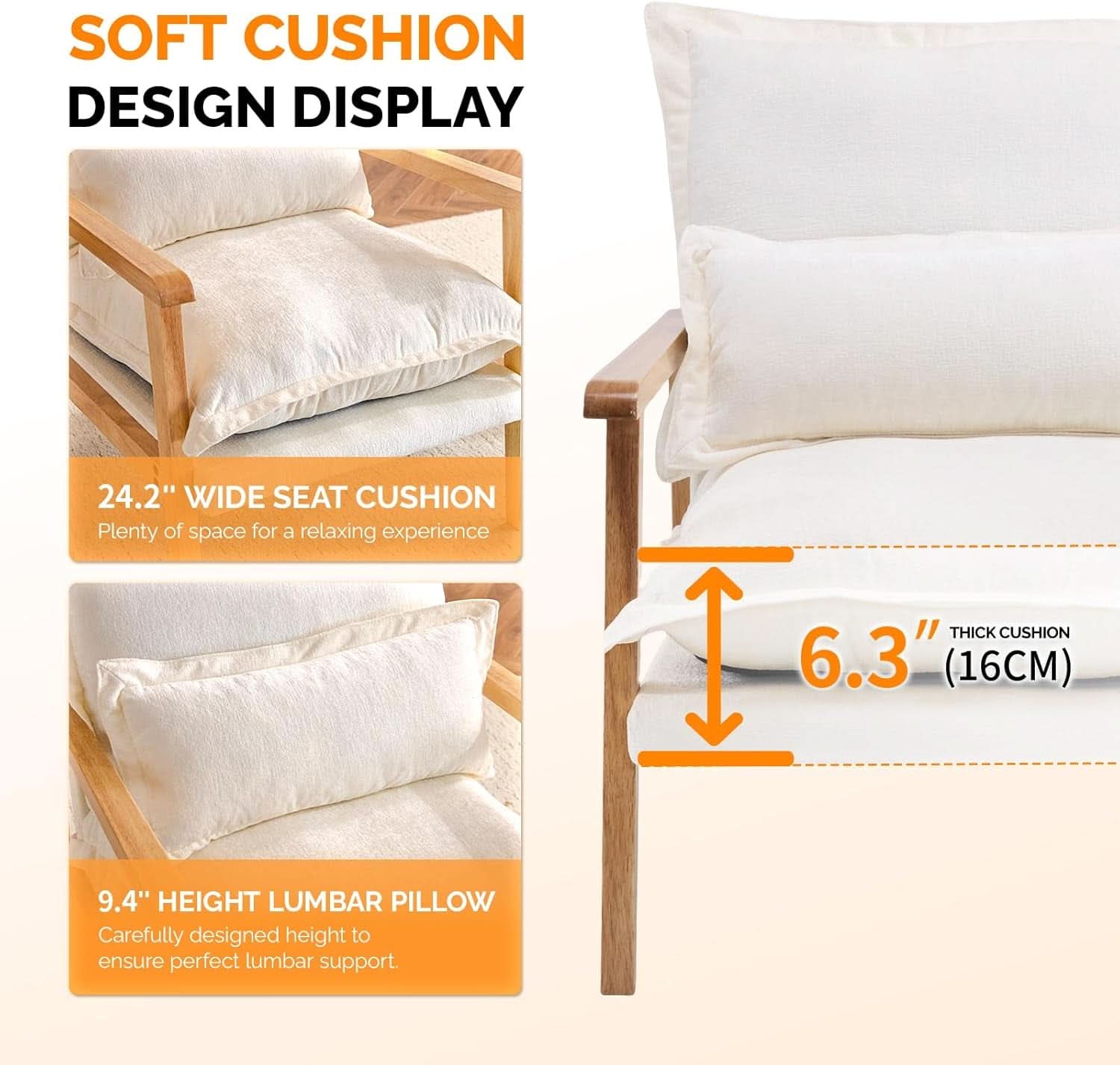 Cloud Accent Armchairs Beige Chenille With Lumbar Pillow