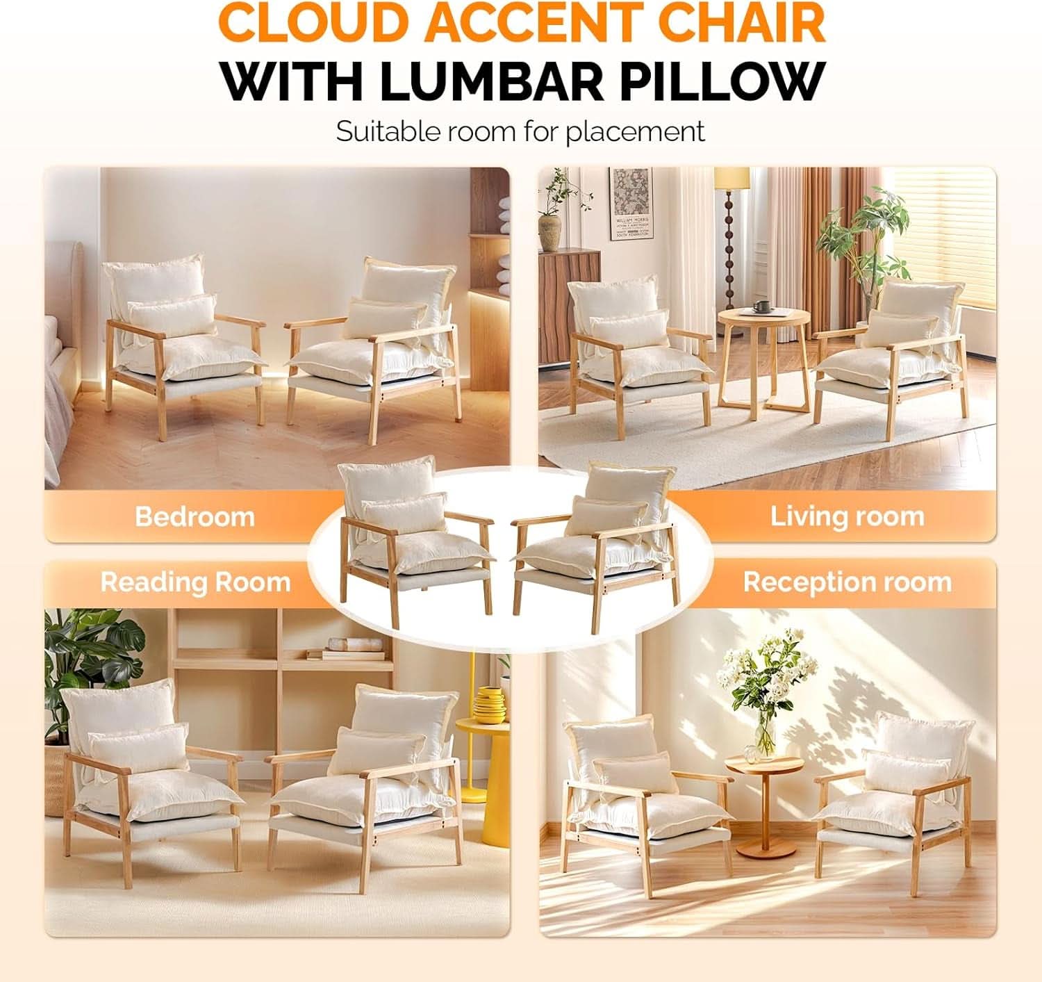 Cloud Accent Armchairs Beige Chenille With Lumbar Pillow