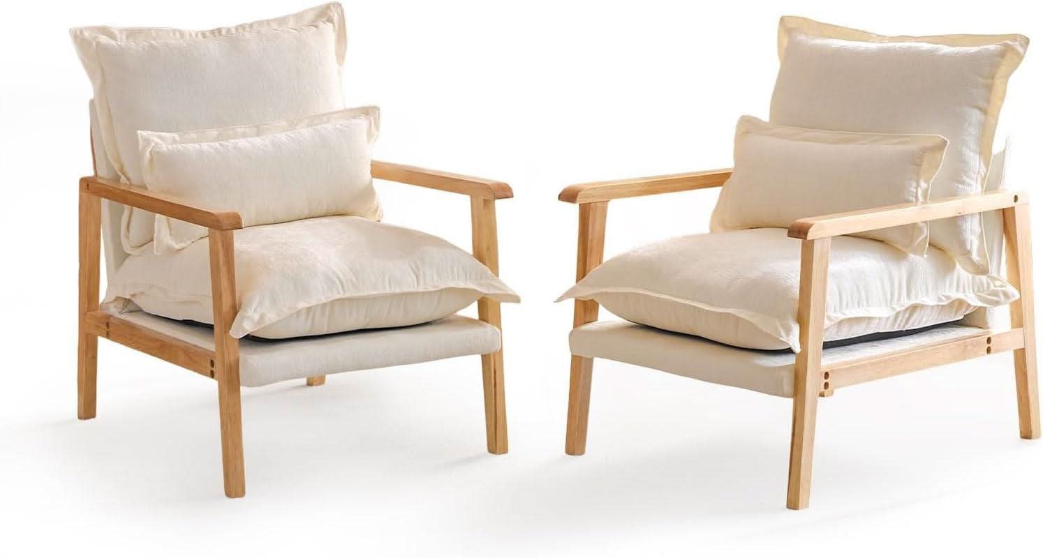 Cloud Accent Armchairs Beige Chenille With Lumbar Pillow
